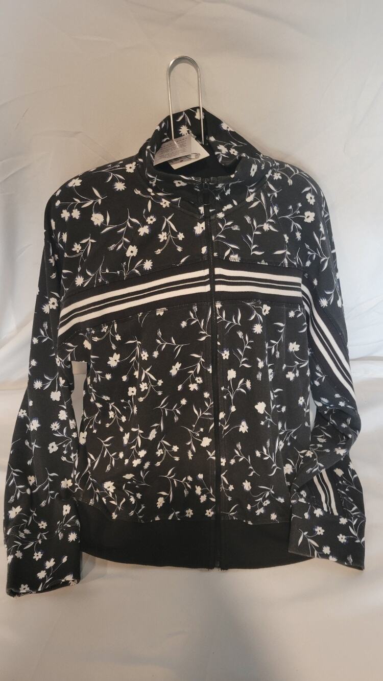 DKNY Sport Womens XL Floral Full Zip Track Jacket Black White NWT Embroidered...